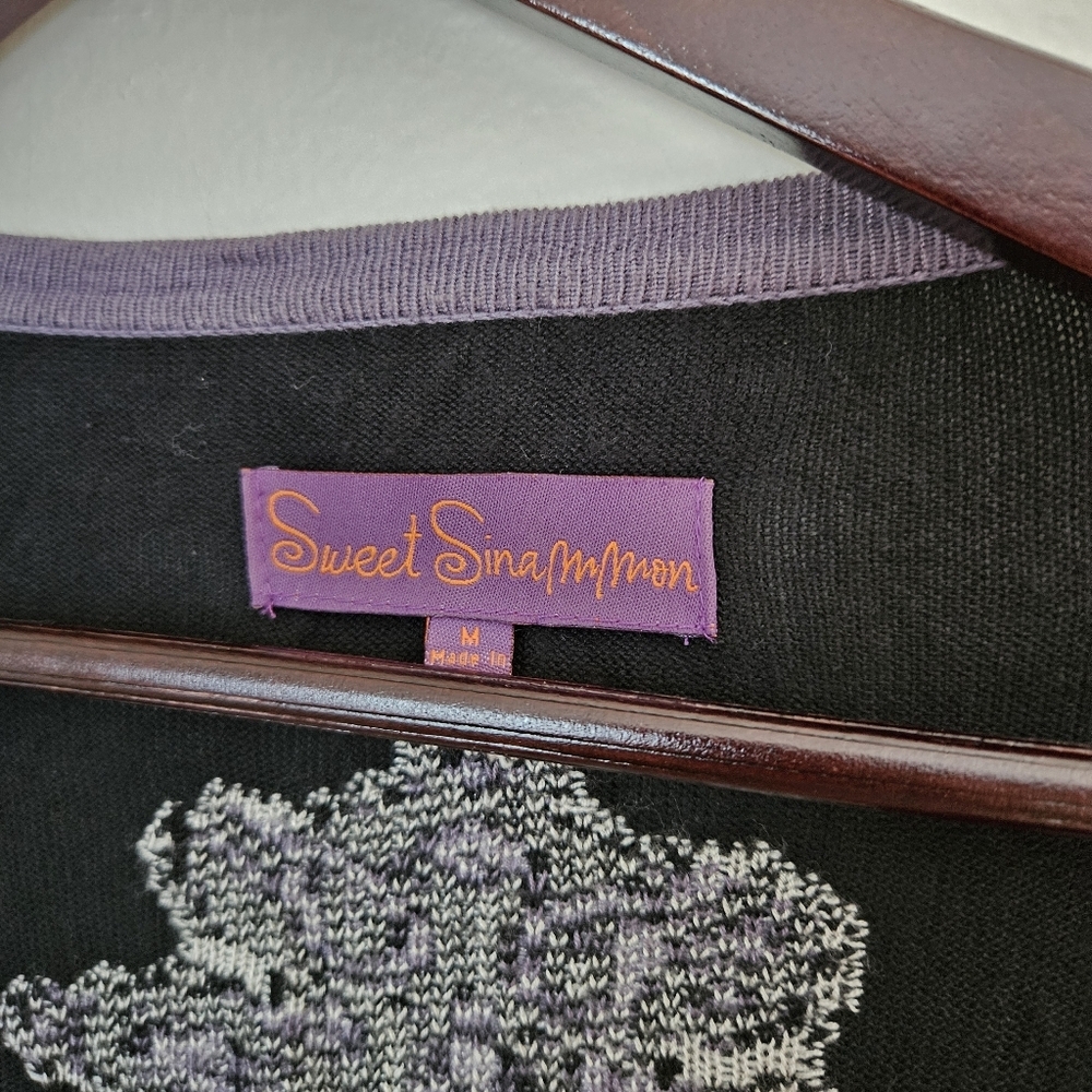 Sweet Sinammon Cardigan Black Purple White Long Sleeve Open Front Knit Casual - Picture 6 of 10